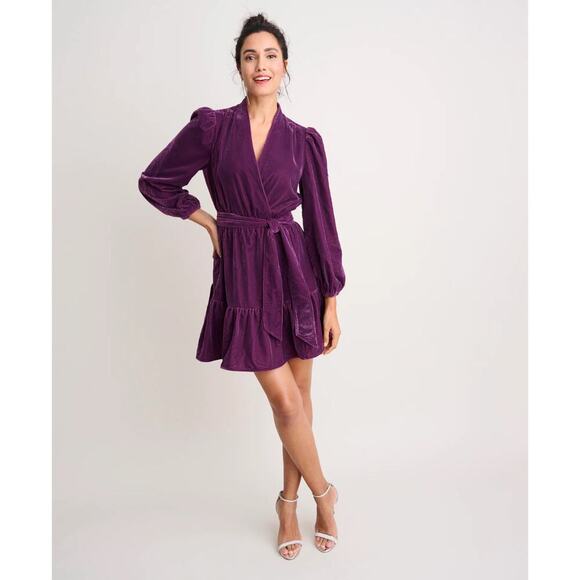 NWT Untuckit Velvet Flounce Hem Amy Dress Women’s Medium Purple Long Sleeve Chic - Picture 1 of 13